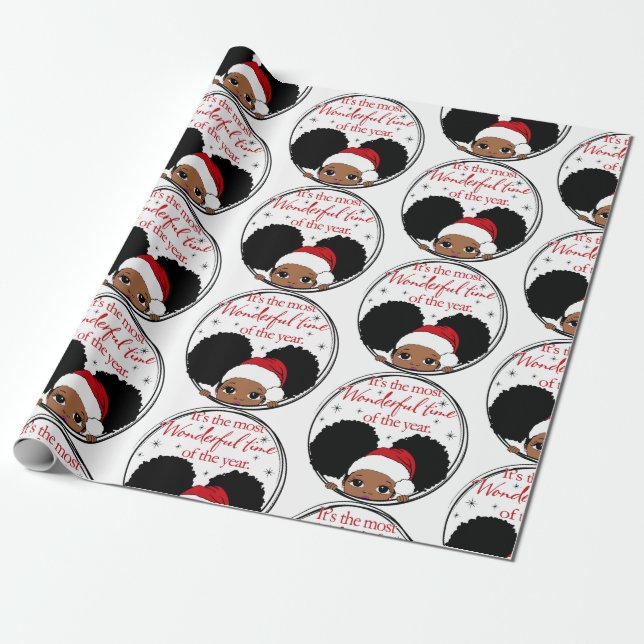 Regalo Navidades Afro Chica Niño Negro Cute papel de envo (Desenrollado)