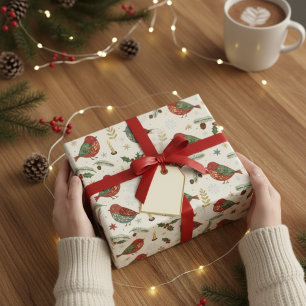 Regalo Navidades de acuarela Papel de ajuste Robin