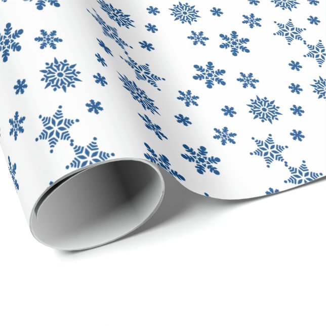 Regalo Navidades de copos de nieve azul Papel de envolvim (Esquina del rollo)