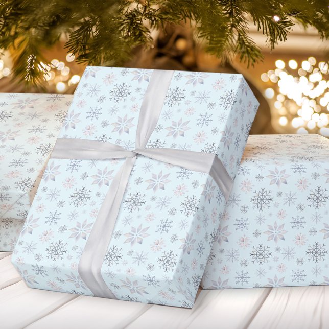 Regalo Navidades de copos de nieve envueltos con papel (Winter Snowflakes Christmas Wrapping Paper)