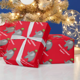 Regalo Navidades de elefantes cortos envolviendo papel