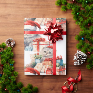 Regalo Navidades de gatos festivos envolviendo papel