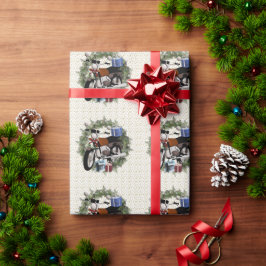 Regalo Navidades de motocicleta Wreath envolviendo papel