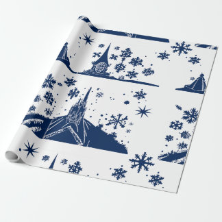 Regalo Navidades de papel envueltos Castillo azul sobre b
