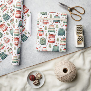 Regalo Navidades de suéter rojo verde feo envuelven papel