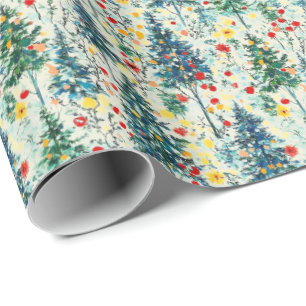 Regalo Navidades envolviendo papel con árboles de Navidad