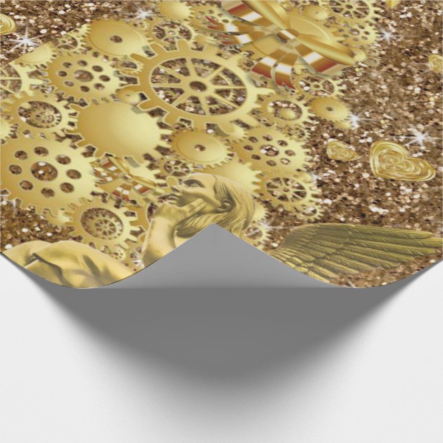 Regalo Navidades envolviendo papel de oro Angel (Esquina)