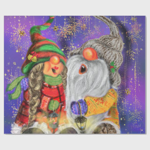 Regalo Navidades envueltos de papel con gnomos felices