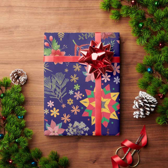 Regalo Navidades florales festivos - Papel de envolvimien (Regalo de vacaciones)