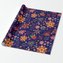 Navidades florales festivos - Papel de envolvimien