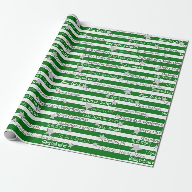 Regalo Navidades multilingües Papel de ajuste de franja v (Desenrollado)