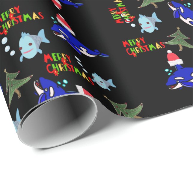 Regalo Navidades negros Papel de envolvimiento de peces d (Esquina del rollo)
