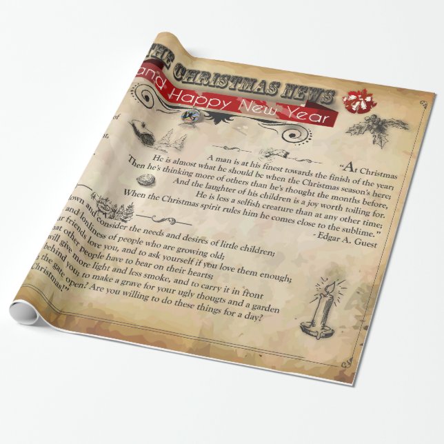 Regalo Navidades Noticias Papel de ajuste brillante, 30"  (Desenrollado)