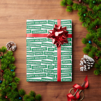 Regalo Navidades Palabras Papel de envolvimiento verde y 