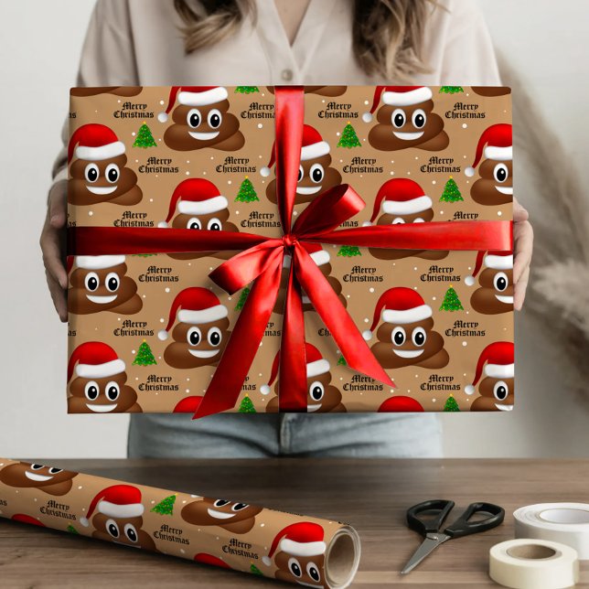 Regalo navidades poop emoji con papel de envoltura de som (christmas poop emoji with santa hat wrapping paper)