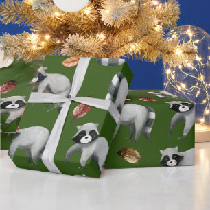 Regalo Navidades Raccoons   Papel verde de ajuste