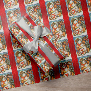 Regalo Navidades rojos de Snowman envolviendo papel