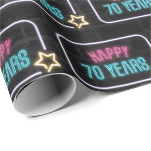 Regalo Neon 70th Birthday Marquee En Papel De Envoltura D