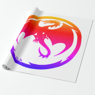 Regalo Neon Dragon papel de envolvimiento brillante blanc
