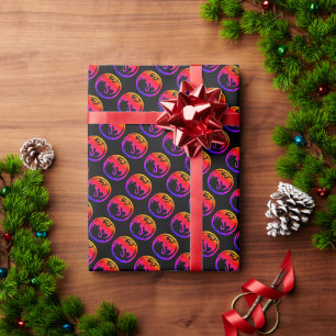 Regalo Neon Dragon papel negro brillante de envoltura peq