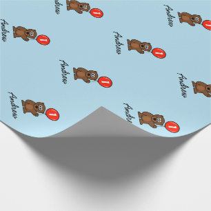 Regalo Niño azul primer papel envolvente de oso de peluc