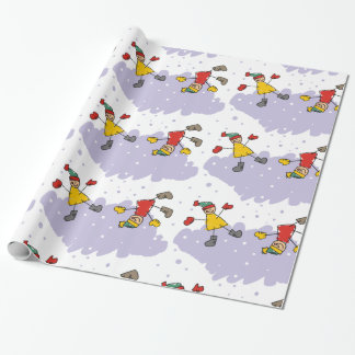 Regalo Niños Jugando En Papel De Envoltura De Nieve