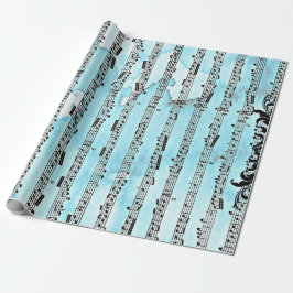 Regalo Notas musicales Papel de ajuste azul, 30" x 6"