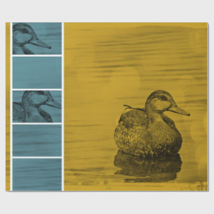 Regalo Oro N Pato Azul sobre papel de envolver colado de