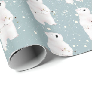 Regalo Oso polar navidad en papel envuelto con copos de n