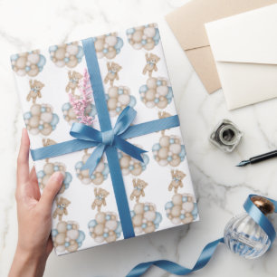 Regalo Osos de papel para envolver regalos y globos azule