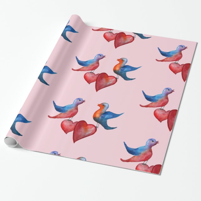 Regalo Pájaros de Amor, Pájaros de Acuarela  Papel de Reg (Desenrollado)