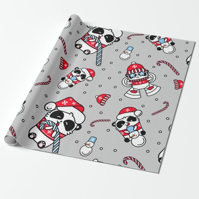 Regalo Panda Santa Bears con papel de relleno para copas  (Desenrollado)