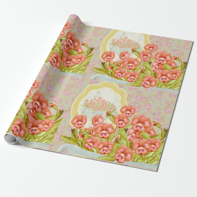 Regalo Pansies en papel de envolver bolas (Desenrollado)