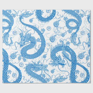 Regalo Papel azul de dragón oriental