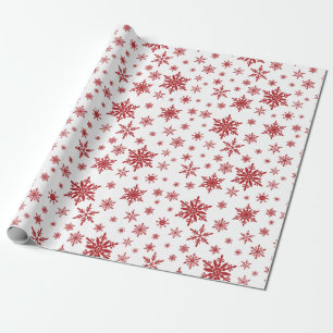 Regalo papel blanco y rojo para envolver de copos de niev