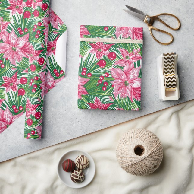 Regalo Papel con patrón de follaje navideño divertido  (Artesanía)