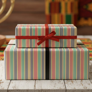 Regalo Papel con rayas rojas, negras, verdes y doradas de