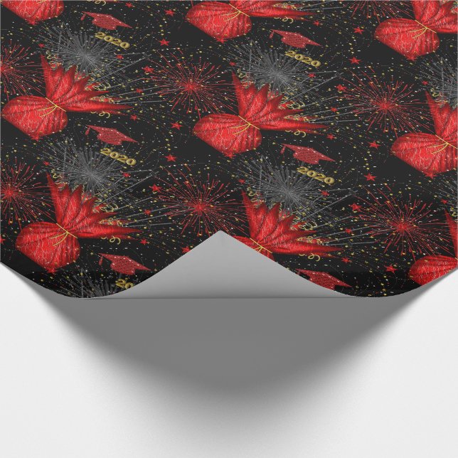 Regalo PAPEL DE 2020 Grad Centerpiece-Red-Black-GIFT WRAP (Esquina)
