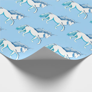 Regalo Papel de ajuste azul claro de patrón Unicornios