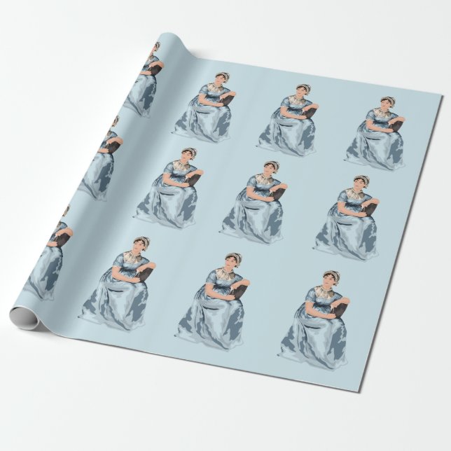 Regalo Papel de ajuste azul de Jane Austen (Desenrollado)