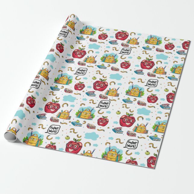 Regalo Papel de ajuste con tema escolar (Desenrollado)