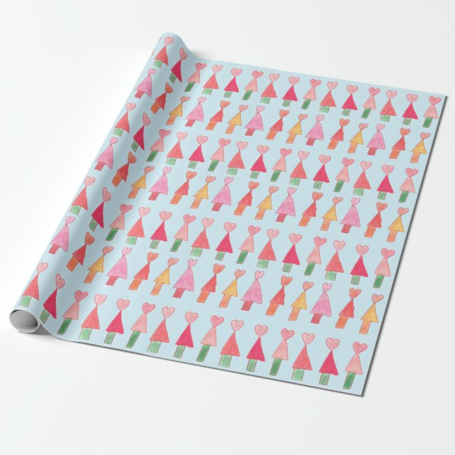 Regalo Papel de ajuste de corazones de árbol de Navidad (Desenrollado)