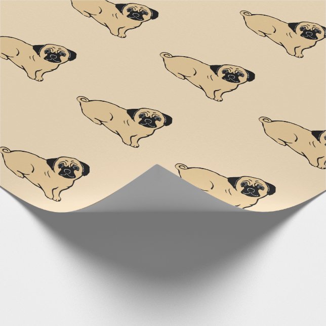Regalo Papel de ajuste de crema de patrón de pug (Esquina)