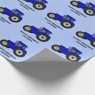 Regalo Papel de ajuste de cumpleaños de Blue Tractor