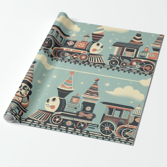 Regalo Papel de ajuste de cumpleaños del tren (Desenrollado)