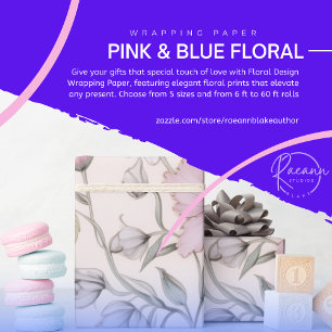 Regalo Papel de ajuste de diseño floral rosa y azul