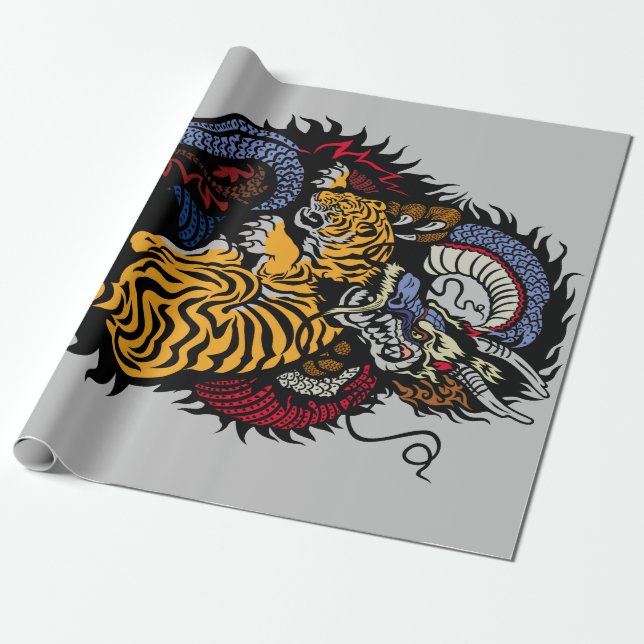 Regalo Papel de ajuste de DRAGON TIGER FIGHTS DRAGON (Desenrollado)