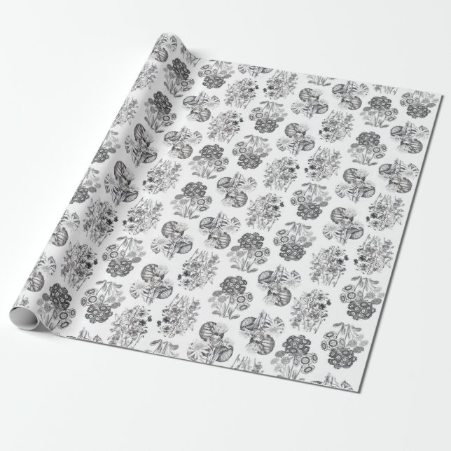 Regalo Papel de ajuste de flores monocromas (Desenrollado)