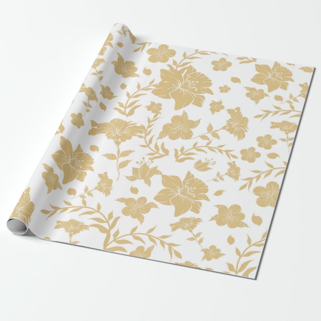 Regalo Papel de ajuste de fondo blanco con acentos dorado (Desenrollado)