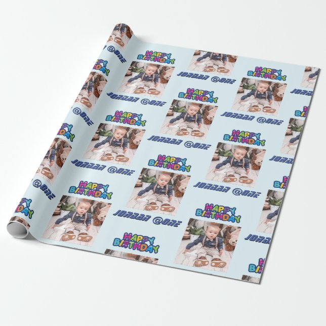 Regalo Papel de ajuste de foto azul de cumpleaños (Desenrollado)